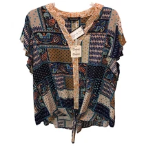 New Davi Dani Womens Size 3XL Multicolor Patchwork Print Blouse Shirt Top