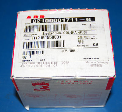 ABB 82100001711-G Circuit Breaker (S204, C25, 6KA, 4P, S5)