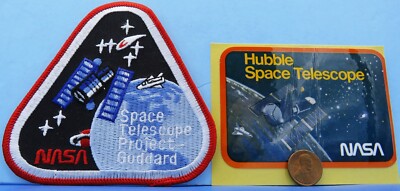 NASA Patch & STICKER Pair vtg HUBBLE Space Telescope / Project GODDARD