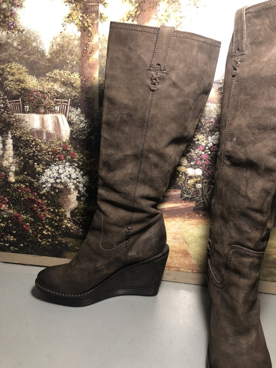 FRYE Paige Wedge X Stitch Tobacco Brown Leather High Heel FRYE Paige Wedge X Stitch Tobacco Brown Leather High Heel