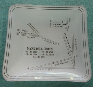 DUGAN DRUG STORES Antique Cased Frosted Glass Ad Tray Airline Rd Humble Hiway NM