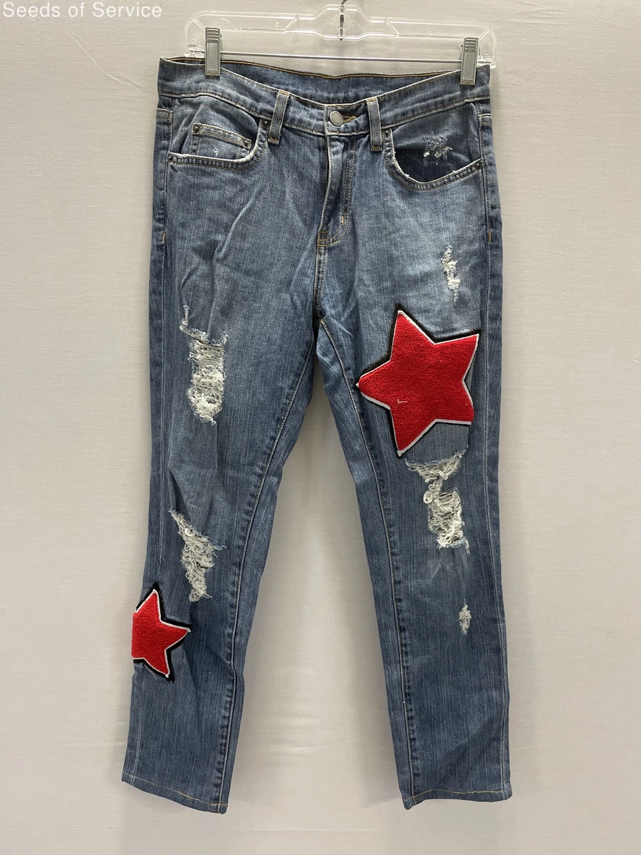 Carmar Los Angeles Blue Red Star Patches Distressed Jeans Womens 28