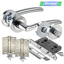 Bathroom Door Handle Pack with Contemporary Door Handles, Lock, Turn & Hinges