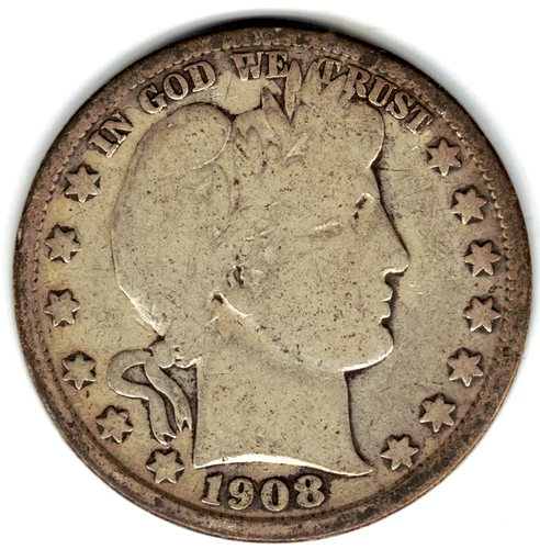 1908 O Barber Half grades in GOOD condition. FULL RIM ON BOTH SIDES   stk 08-69