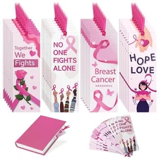 60PCS Breast Cancer Awareness Bulk Items Book Marks - Pink Ribbon Breast Canc...