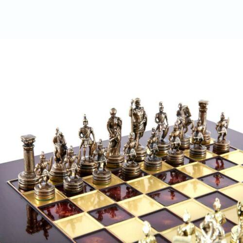 Manopoulos Greek Roman Army Chess Set - Brass Copper Pawns - Red chess Board
