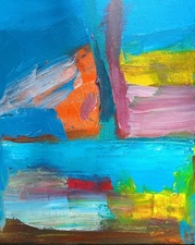 Leftover Paint- Sailing The Ocean Blue 8x10 acrylic abstract colorful study