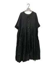 nest Robe                    Linen volume gathered dress black 01222-1061