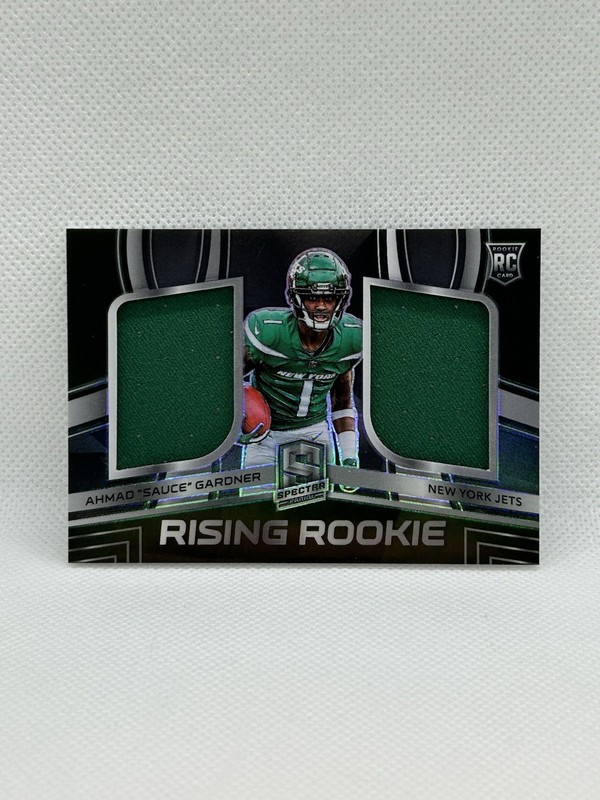 2022 Spectra, Ahmad "Sauce" Gardner Rising Rookie Dual Patch, #'D /50, RC Prizm