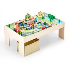 Train Table, 84 Multicolor Pieces Wooden Kids Activity Table with Collapsi
