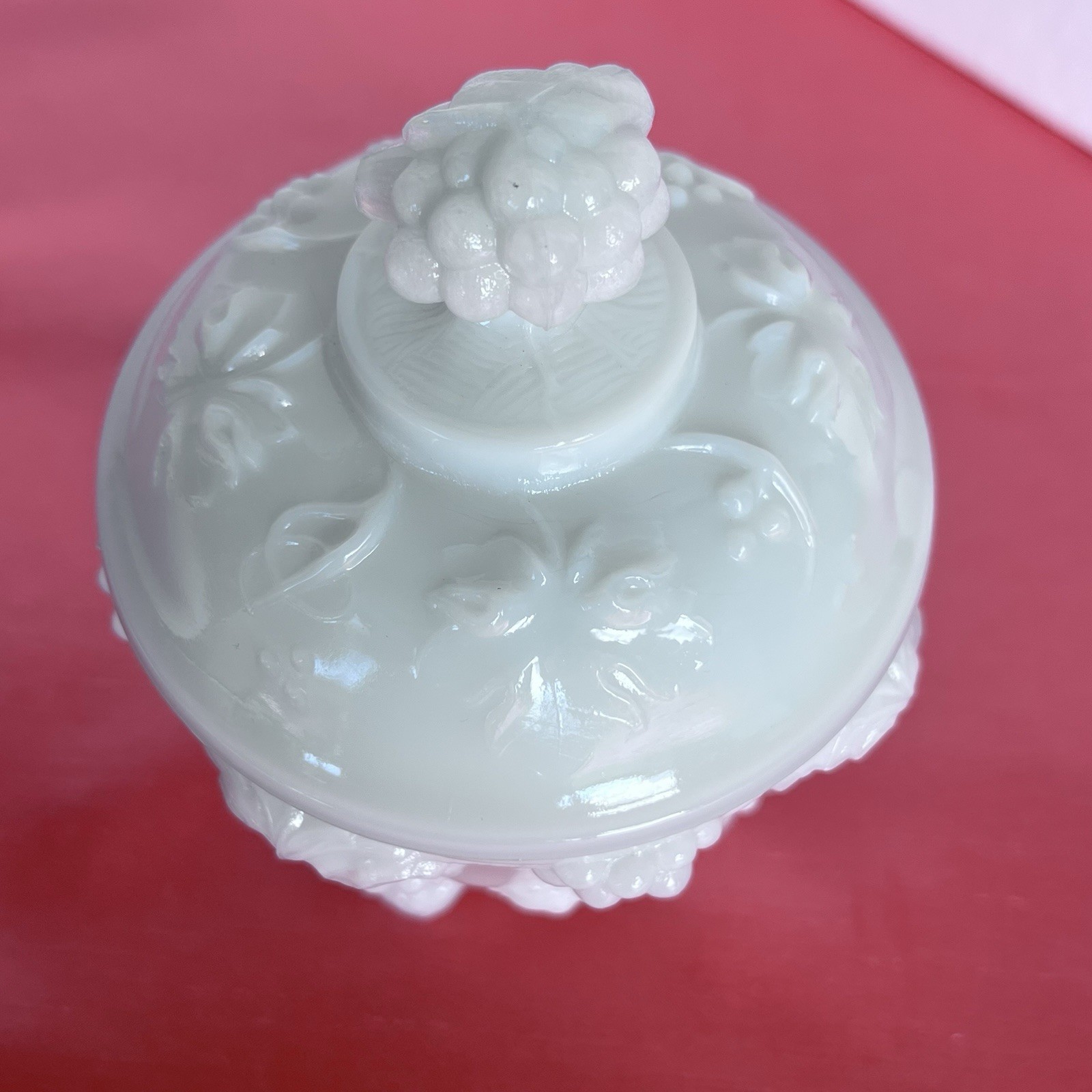 Vintage White Milk Glass Grape Pattern Design Covered Jar- Jam, Candy, Etc!