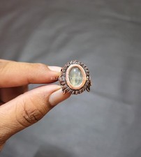 Prehnite Gemstone Ring Copper Wire Wrapped Ring Handmade Adjustable Gift Ring