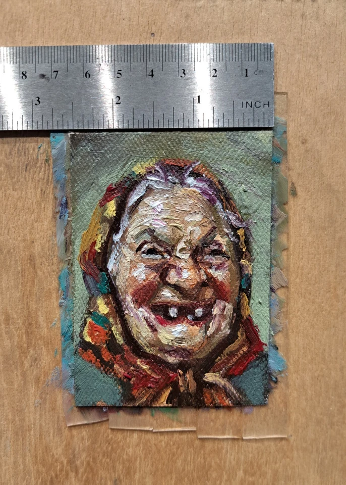ACEO Original Oil Painting OOAK Portrait Series No 4 Art Card On Canvas Signed - Image 3 of 3