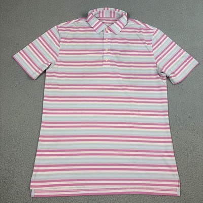 Johnnie-O Polo Shirt Mens Medium Pink White Striped Casual Golf Stretch