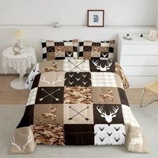 Camo Animal Kids Comforter Set Full Size,Deer Antlers Silhouette Bedding Set,...