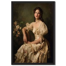 Elegant Woman Portrait Framed Canvas Print Vintage Wall Art Home Bedroom Decor