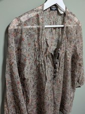 LA redoute Floral Sheer Blouse Puff Sleeves Boho Chic whimsical Cottagecore UK14