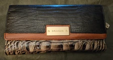 Brahmin Melbourne Modern Checkbook Wallet - Embossed Black w/Brown & Animal Prin