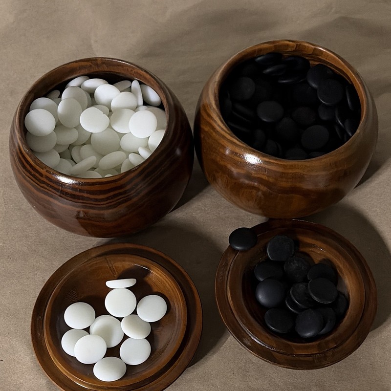 Japanese Go Set w/ Black & White Stones and Wooden Bowls
