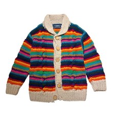 Kanata Cowichan Knit Sweater Multicolored Striped 100 pure Wool Made in Canada