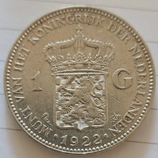 1922 Netherlands 1 Gulden  Wilhelmina Silver Coin KM# 161 **COMBINED SHIPPING **