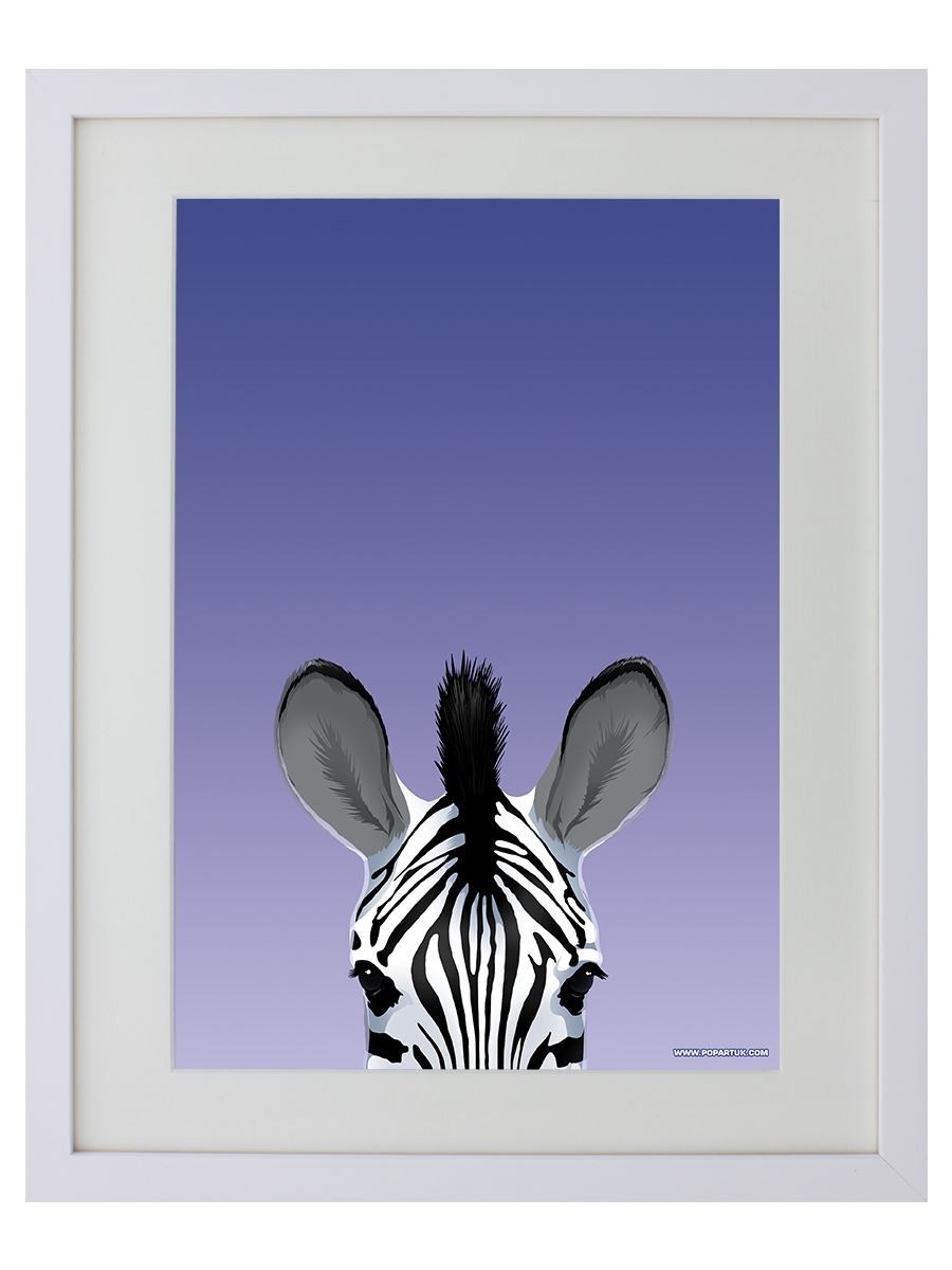 Inquisitive Creatures Zebra White Wooden Framed Poster