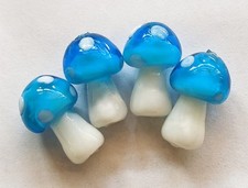 7 pcs Mushroom Lampwork Glass Beads Blue Color 18 mm x 12 MM total 7 beads  A 