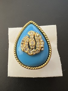 Authentic Muslim Islamic Allah Name Turquoise Ring 9 Size CZ Pear Shaped 18k Gold Plated