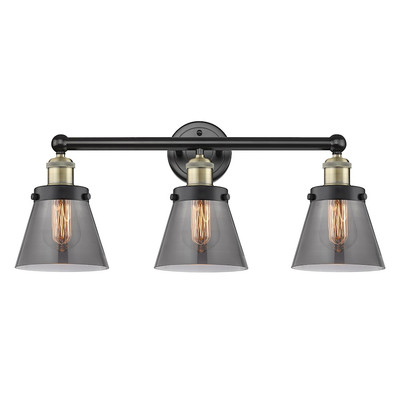 Innovations Edison Small Cone 3Lt 25'' Bath, BKB/Smoke - 616-3W-BAB-G63