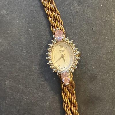 #ad #ad AH99 Lady Pulsar Diamond amp; Crystal Bezel GoldTone Watch For Parts Repair Restore $19.99