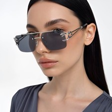 Rimless Sunglasses Women Square Fashion Shades UV400 Lens Metal Frameless Shades