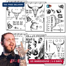 6 Sheets Temporary Tattoos Kit - Fake Body Art for Women, Men, Kids - Face Tat
