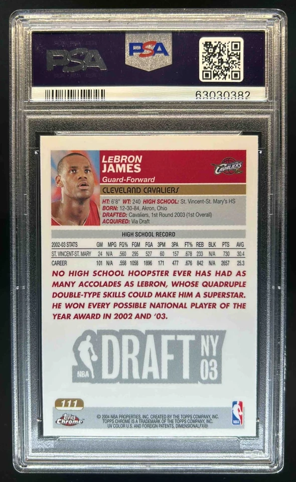 2003-04 Topps Chrome Lebron James Rookie RC #111 Cavaliers PSA 9 - Image 2 of 2