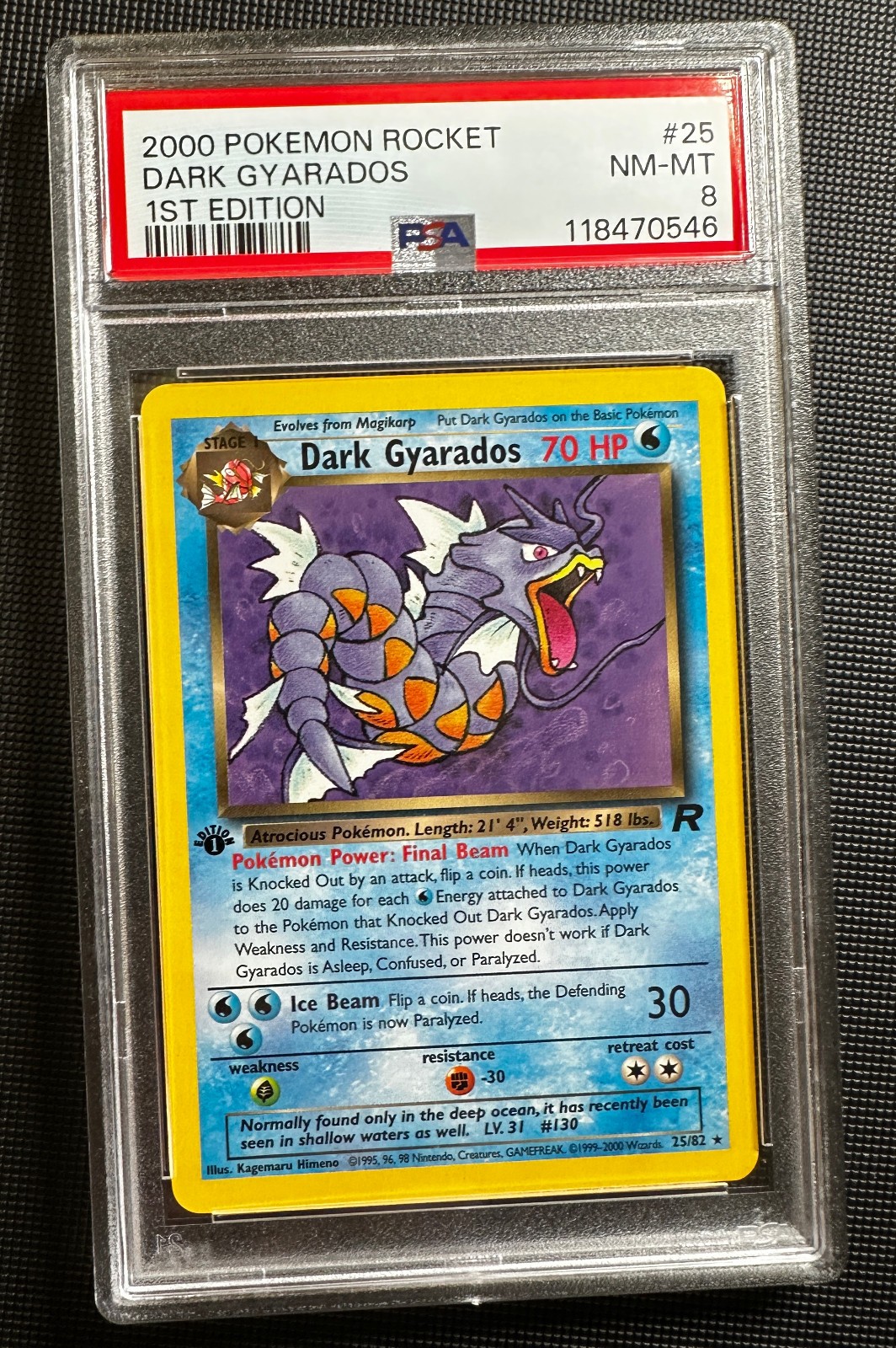 2000 Pokemon TEAM ROCKET 1st Edition DARK GYARADOS 25/82 PSA  graded 8 NM-MT