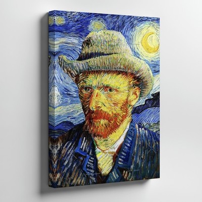 Van Gogh Style Self Portrait Canvas Wall Art Impressionist Starry Night Painting