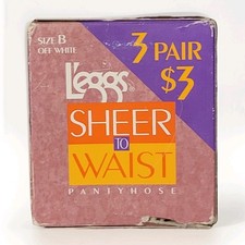 3 Leggs Sheer To Waist Pantyhose Size B Off White Vintage USA Style 30602