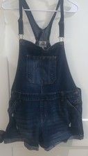 Jordache Vintage Women's XXL Distressed Denim Bib Overall Shortalls Dark Wash
