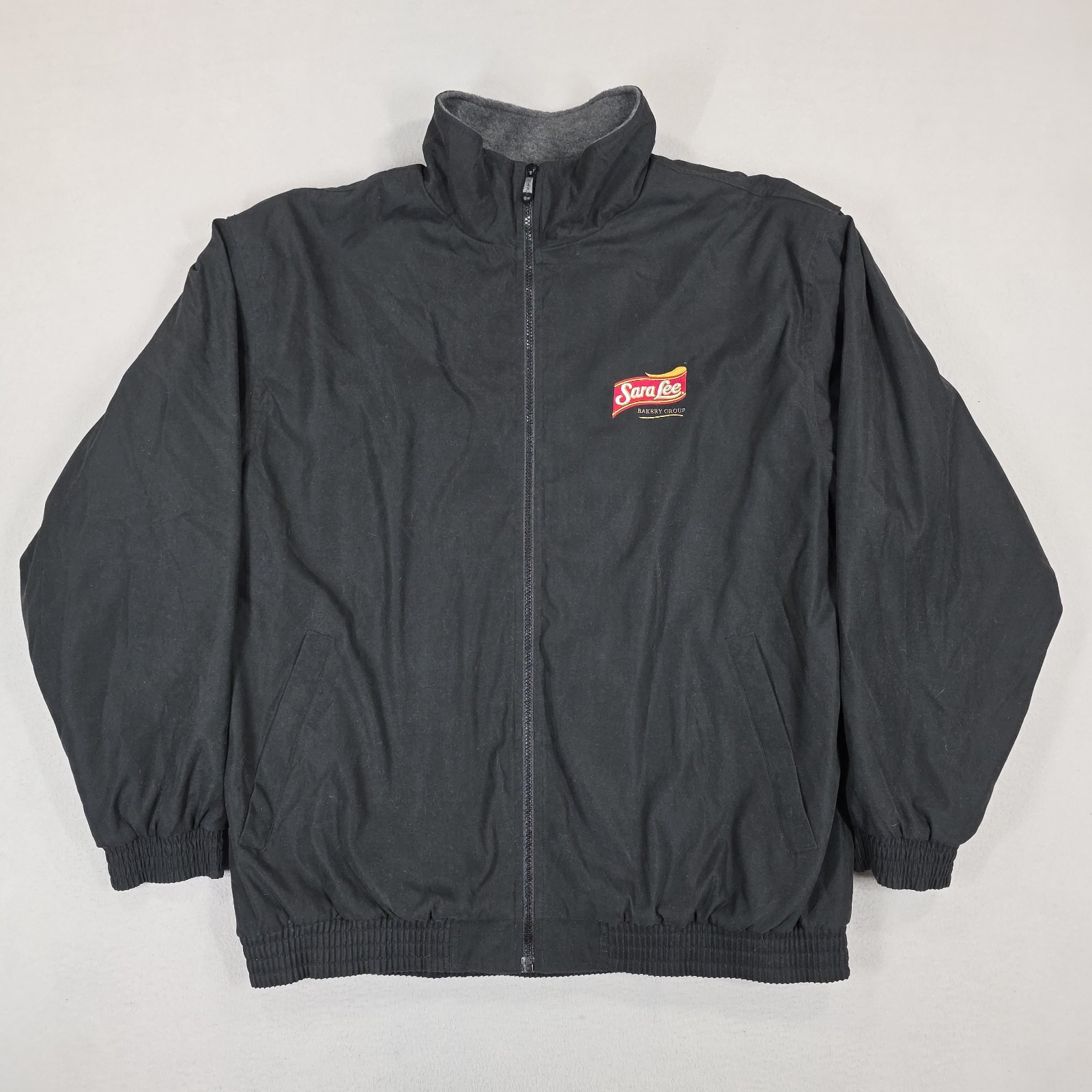 Sara Lee Windbreaker Jacket Men's XL Black Logo Lined Full Zip Bakery Breadcore thumbnail 2