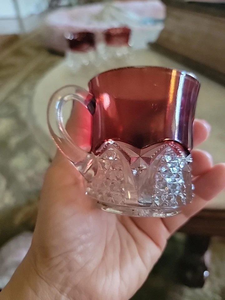 1906 Ruby Stain EAPG Pattern Glass Button Arches Personalized Scottdale PA Cup - Image 4 of 4