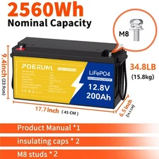 NEW 12V 200Ah Lithium LiFePO4 Battery 2560Wh BMS Deep Cycle For Marine RV Solar