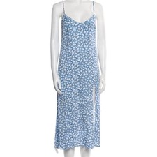Reformation Blue White Ditsy Floral Spaghetti Strap Midi Dress - Size M