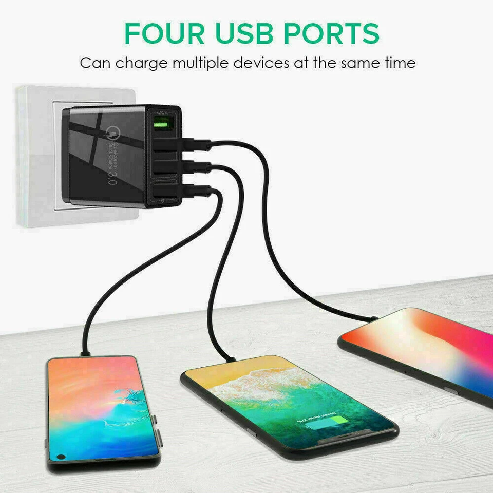 White US 4 Port Fast Quick Charge QC 3.0 USB Hub Wall Charger Power Adapter - Image 3 of 4
