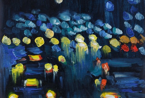 Night City Oil Painting New York Skyline City Original Wall Art Manhattan City - Picture 9 of 10