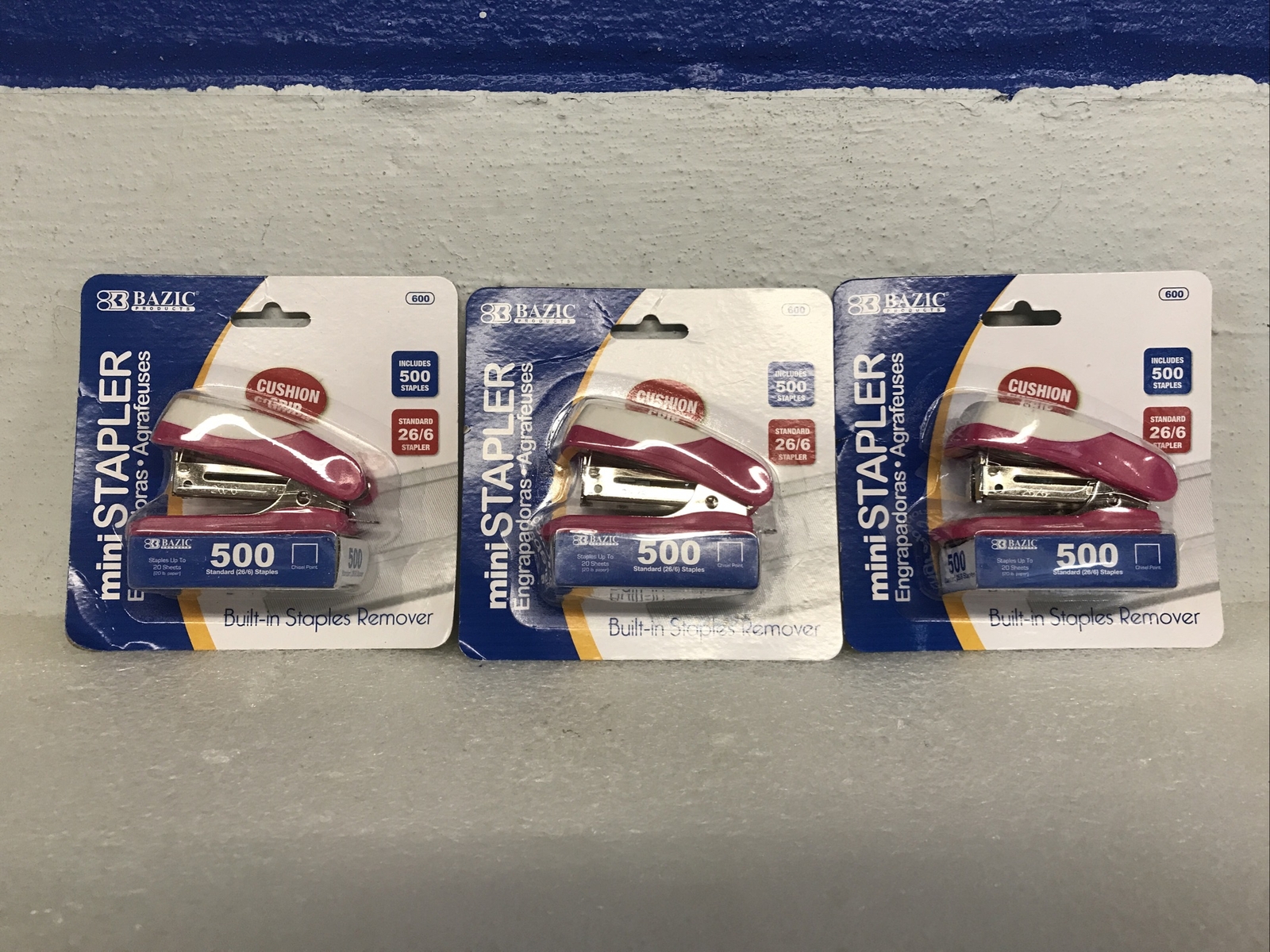 Mini Cushion Grip Standard Staplers 26/6 W/ 500 Staples Pink Lot Of 3 Bazic New