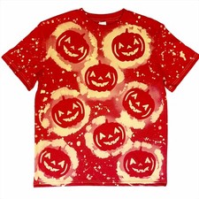 Halloween T-Shirt Pumpkin T-Shirt Kid XL Orange Jack-O-Lantern Bleach Tie Dyed