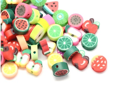 Obst 50 Perlen Früchte Polymer Clay Mix bunt gemischt Schmuck basteln auffädeln