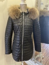 Black Leather Quilted Fur Trim Hood Oakwood Coat Never Worn