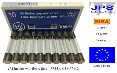 T1A250V SIBA Time Lag Slow Blow Glass Fuse 7005961 6x32mm 1A 250V x5/10 JPSF363