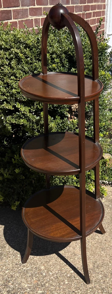 "ANTIGUO SOPORTE PARA PLANTAS DE EXHIBICIÓN DE TÉ PARA PASTELES DE CAOBA INGLESA DE 3 NIVELES 36x15,5""" Foto 2 de 4