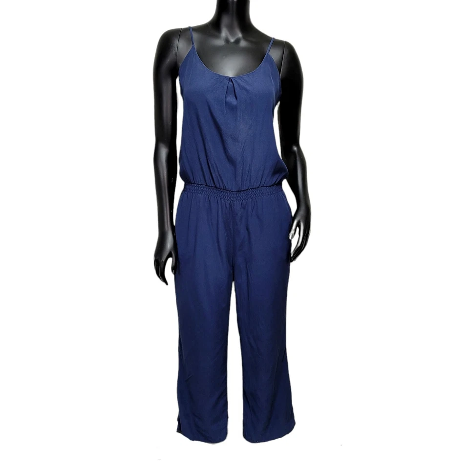 Mono Joie Para Mujer M Lundy Azul Marino Pierna Ancha Recortado Seda Cuello Redondo Recorte Atar Espalda Foto 2 de 4